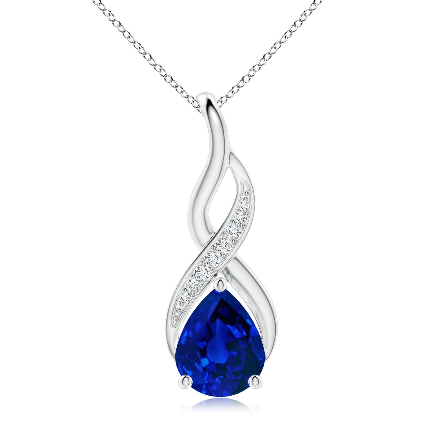 10x8mm Labgrown Lab-Grown Blue Sapphire Infinity Swirl Pendant with Lab Diamonds in 18K White Gold