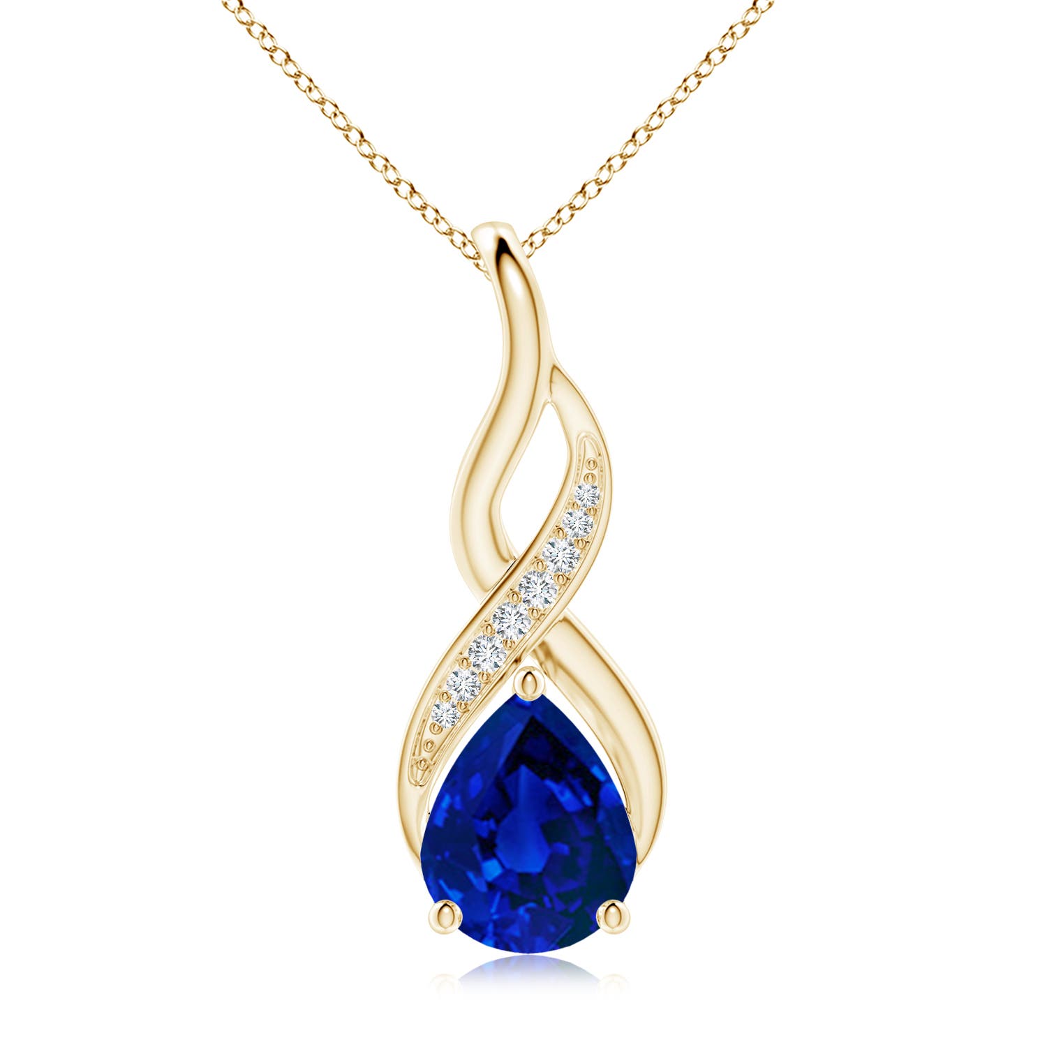 10x8mm Labgrown Lab-Grown Blue Sapphire Infinity Swirl Pendant with Lab Diamonds in 18K Yellow Gold