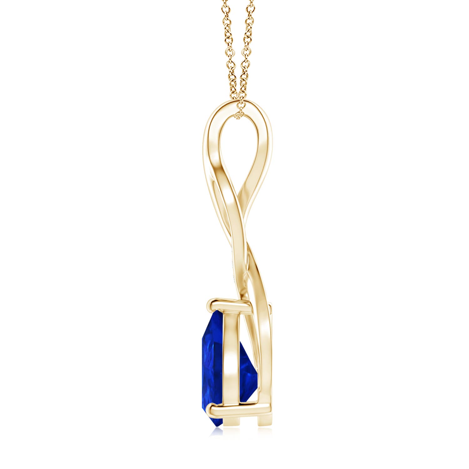 10x8mm Labgrown Lab-Grown Blue Sapphire Infinity Swirl Pendant with Lab Diamonds in 18K Yellow Gold