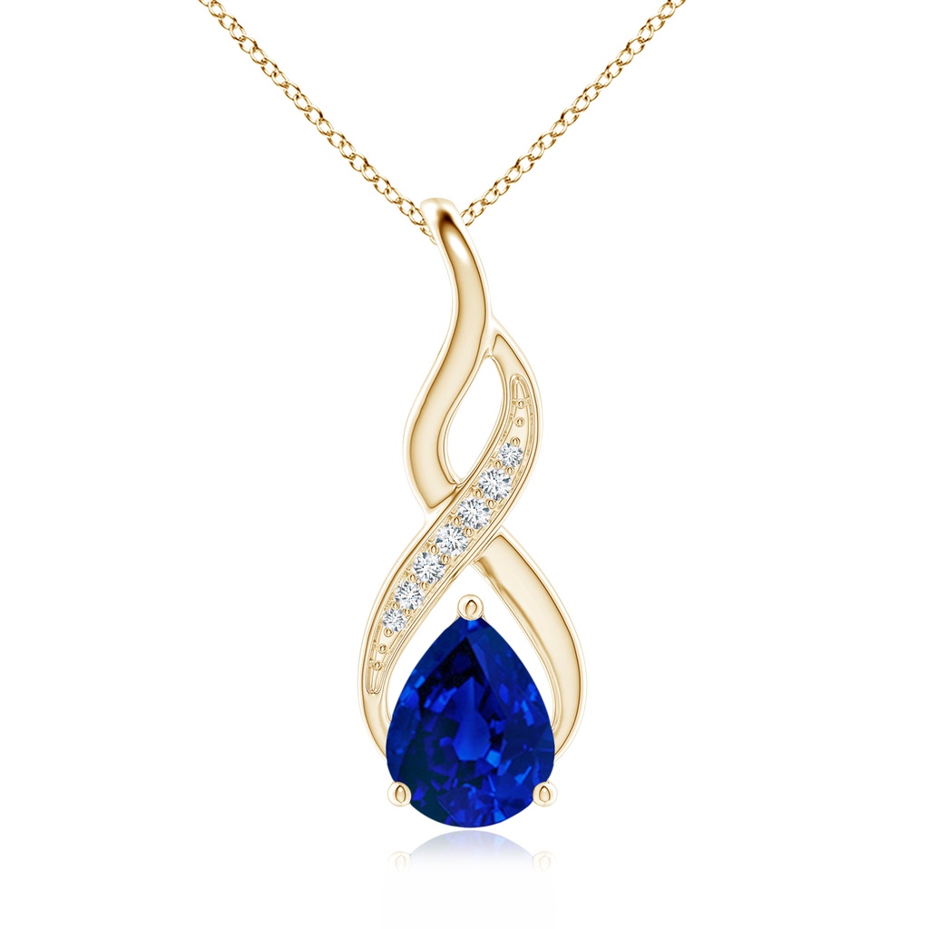 9x7mm Labgrown Lab-Grown Blue Sapphire Infinity Swirl Pendant with Lab Diamonds in Yellow Gold