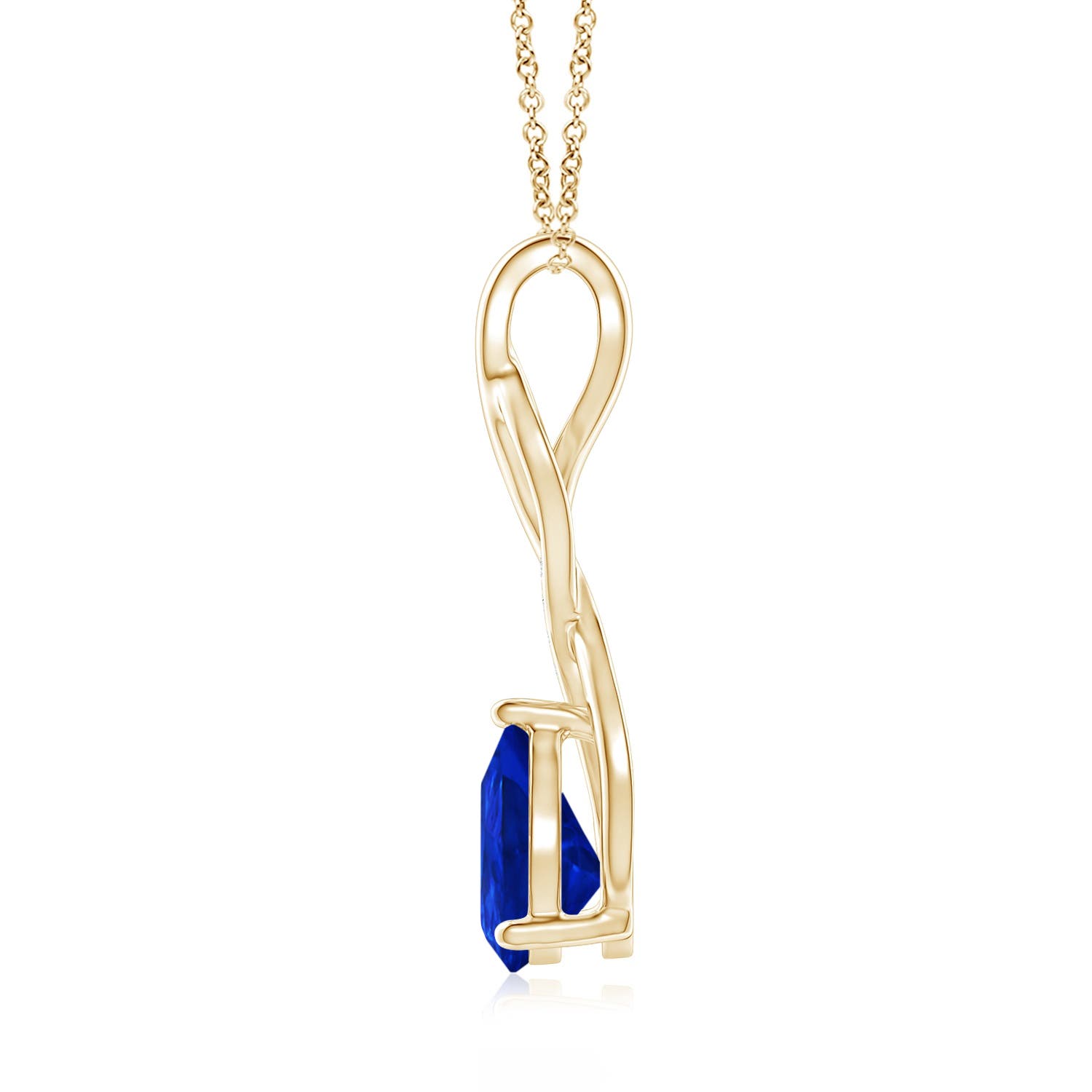9x7mm Labgrown Lab-Grown Blue Sapphire Infinity Swirl Pendant with Lab Diamonds in Yellow Gold - side 4