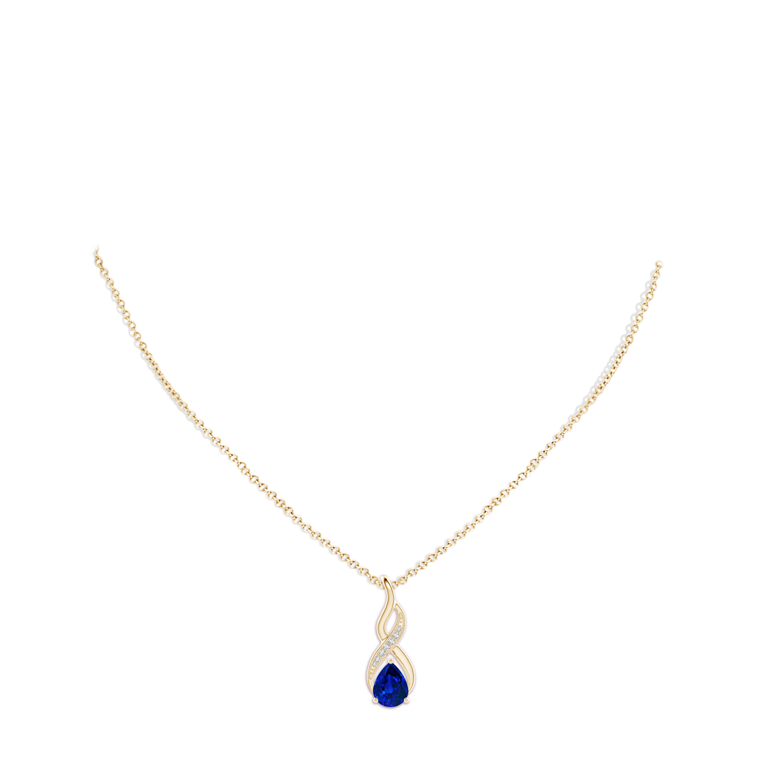 9x7mm Labgrown Lab-Grown Blue Sapphire Infinity Swirl Pendant with Lab Diamonds in Yellow Gold - body_neck