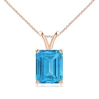 10x7mm Labgrown Emerald-Cut Lab-Grown Fancy Intense Blue Diamond Solitaire V-Bale Pendant in 10K Rose Gold