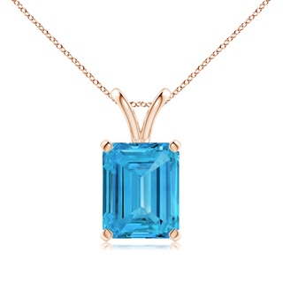 10x7mm Labgrown Emerald-Cut Lab-Grown Fancy Intense Blue Diamond Solitaire V-Bale Pendant in 18K Rose Gold