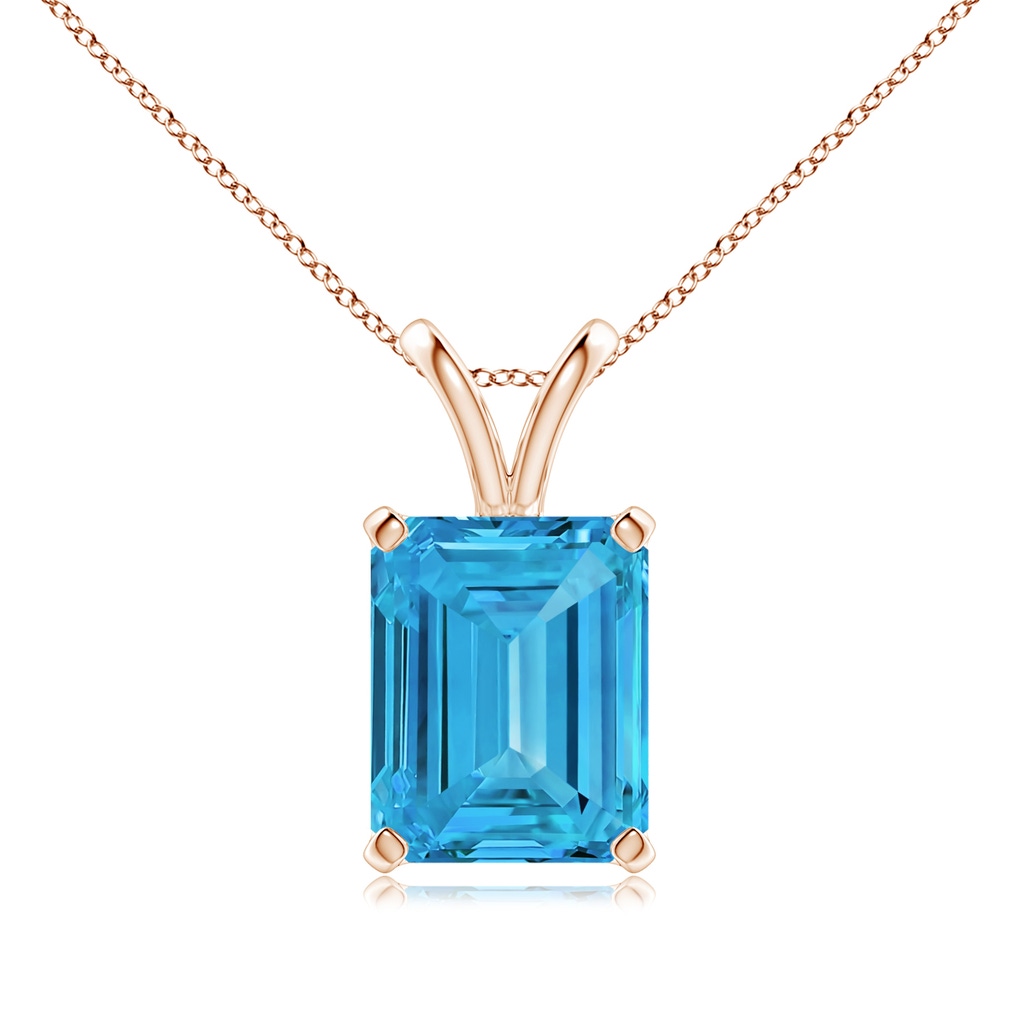 10x7mm Labgrown Emerald-Cut Lab-Grown Fancy Intense Blue Diamond Solitaire V-Bale Pendant in Rose Gold