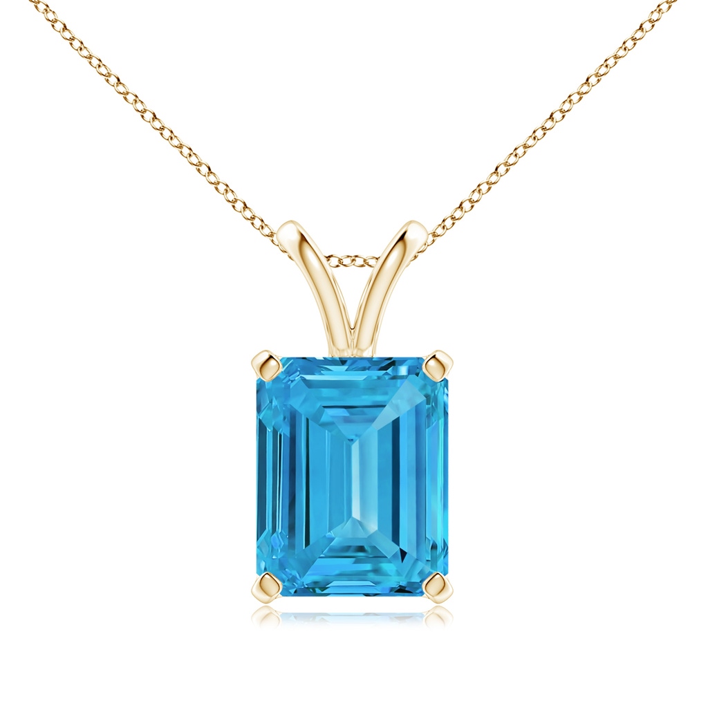 10x7mm Labgrown Emerald-Cut Lab-Grown Fancy Intense Blue Diamond Solitaire V-Bale Pendant in Yellow Gold