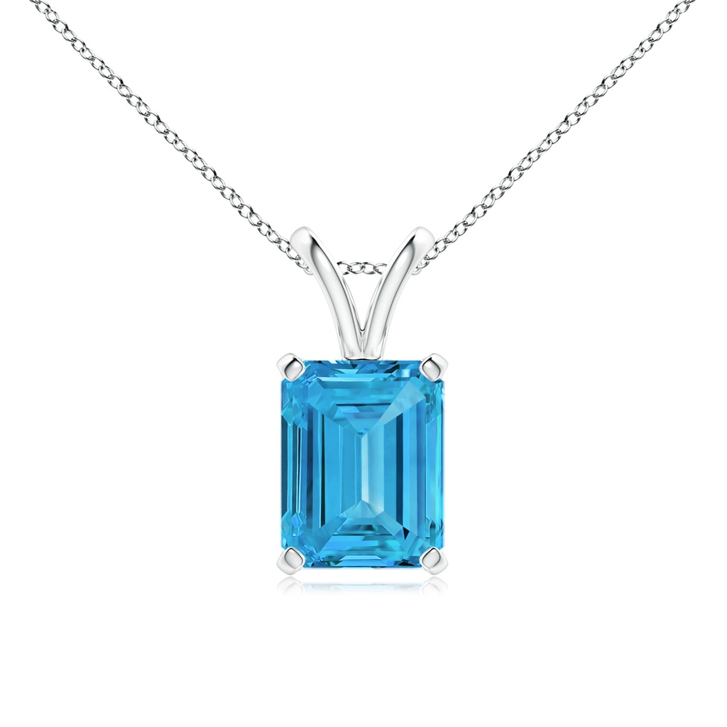 8.5x6.5mm Labgrown Emerald-Cut Lab-Grown Fancy Intense Blue Diamond Solitaire V-Bale Pendant in White Gold