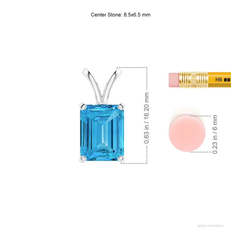 8.5x6.5mm Labgrown Emerald-Cut Lab-Grown Fancy Intense Blue Diamond Solitaire V-Bale Pendant in White Gold ruler