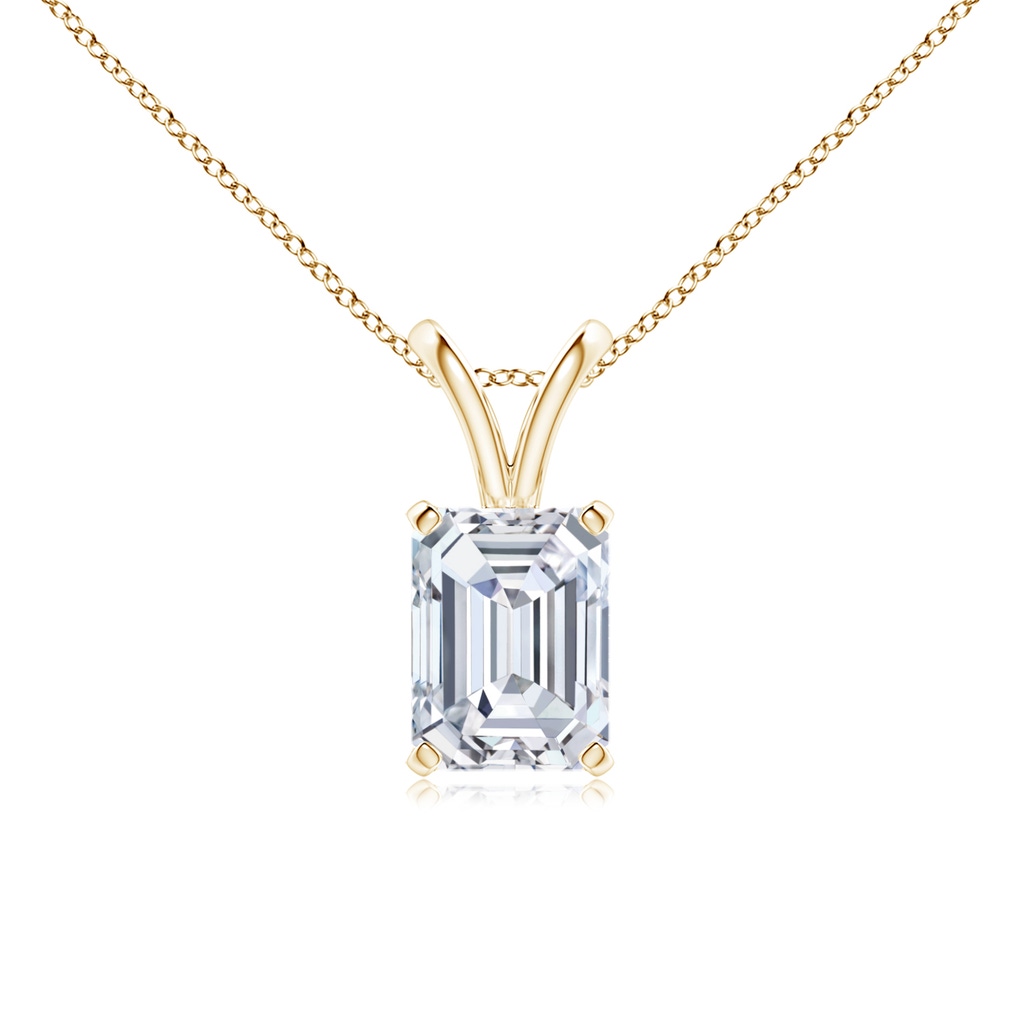7.5x5.5mm FGVS Lab-Grown Emerald-Cut Diamond Solitaire V-Bale Pendant in Yellow Gold