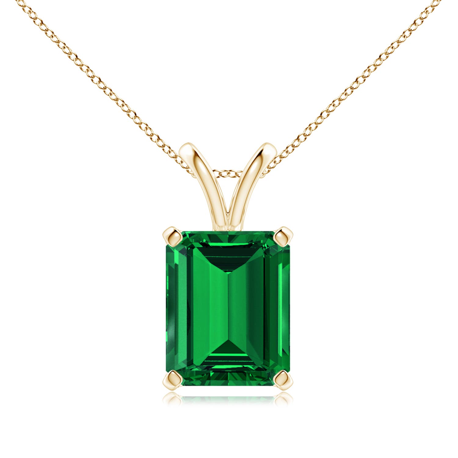 10x8mm Labgrown Lab-Grown Emerald-Cut Emerald Solitaire V-Bale Pendant in 18K Yellow Gold