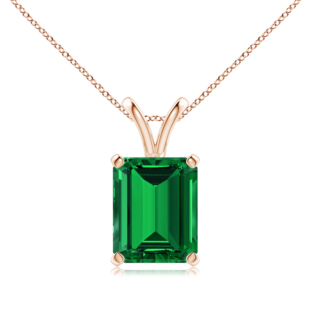 10x8mm Labgrown Lab-Grown Emerald-Cut Emerald Solitaire V-Bale Pendant in Rose Gold