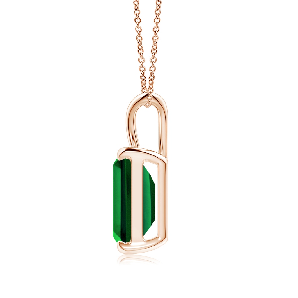 10x8mm Labgrown Lab-Grown Emerald-Cut Emerald Solitaire V-Bale Pendant in Rose Gold - side 199