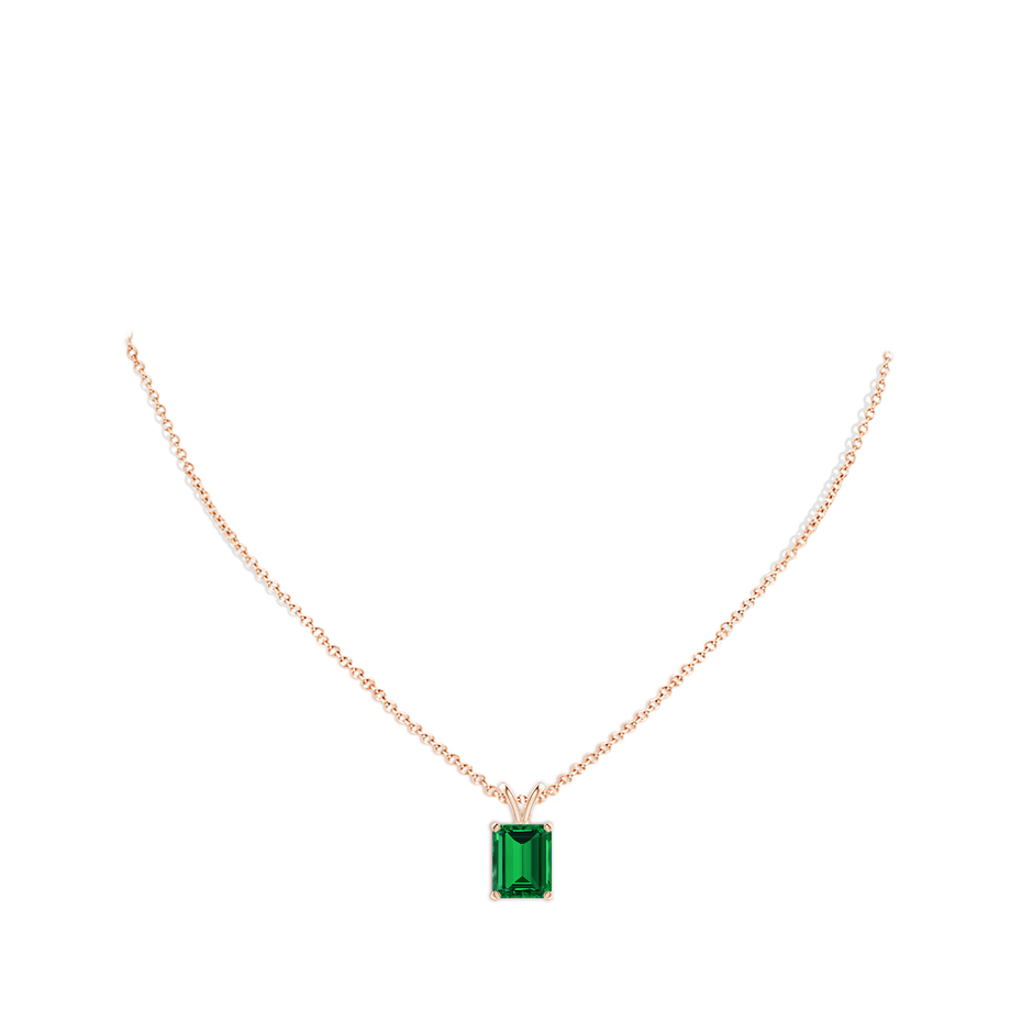 10x8mm Labgrown Lab-Grown Emerald-Cut Emerald Solitaire V-Bale Pendant in Rose Gold pen