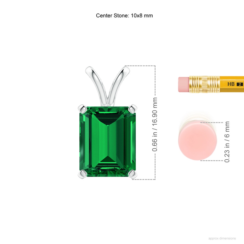 10x8mm Labgrown Lab-Grown Emerald-Cut Emerald Solitaire V-Bale Pendant in White Gold ruler