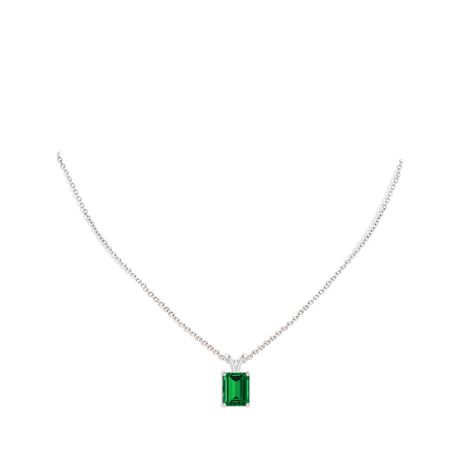10x8mm Labgrown Lab-Grown Emerald-Cut Emerald Solitaire V-Bale Pendant in White Gold pen