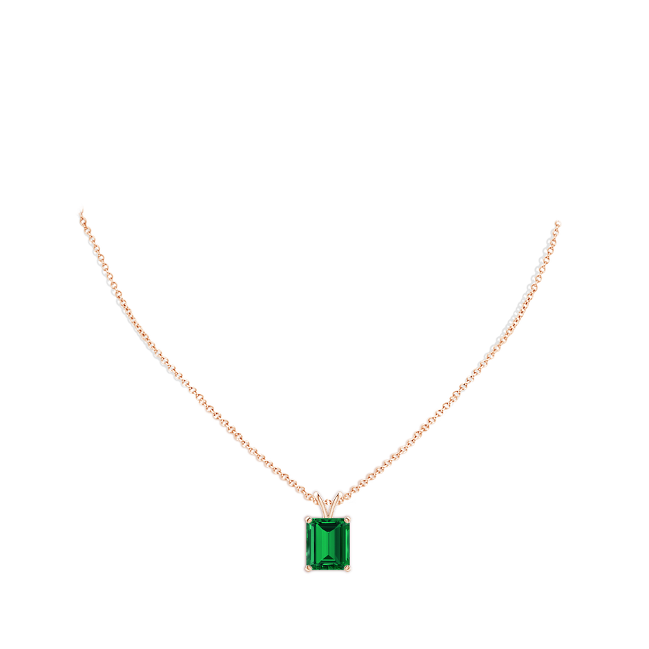 12x10mm Labgrown Lab-Grown Emerald-Cut Emerald Solitaire V-Bale Pendant in 18K Rose Gold pen