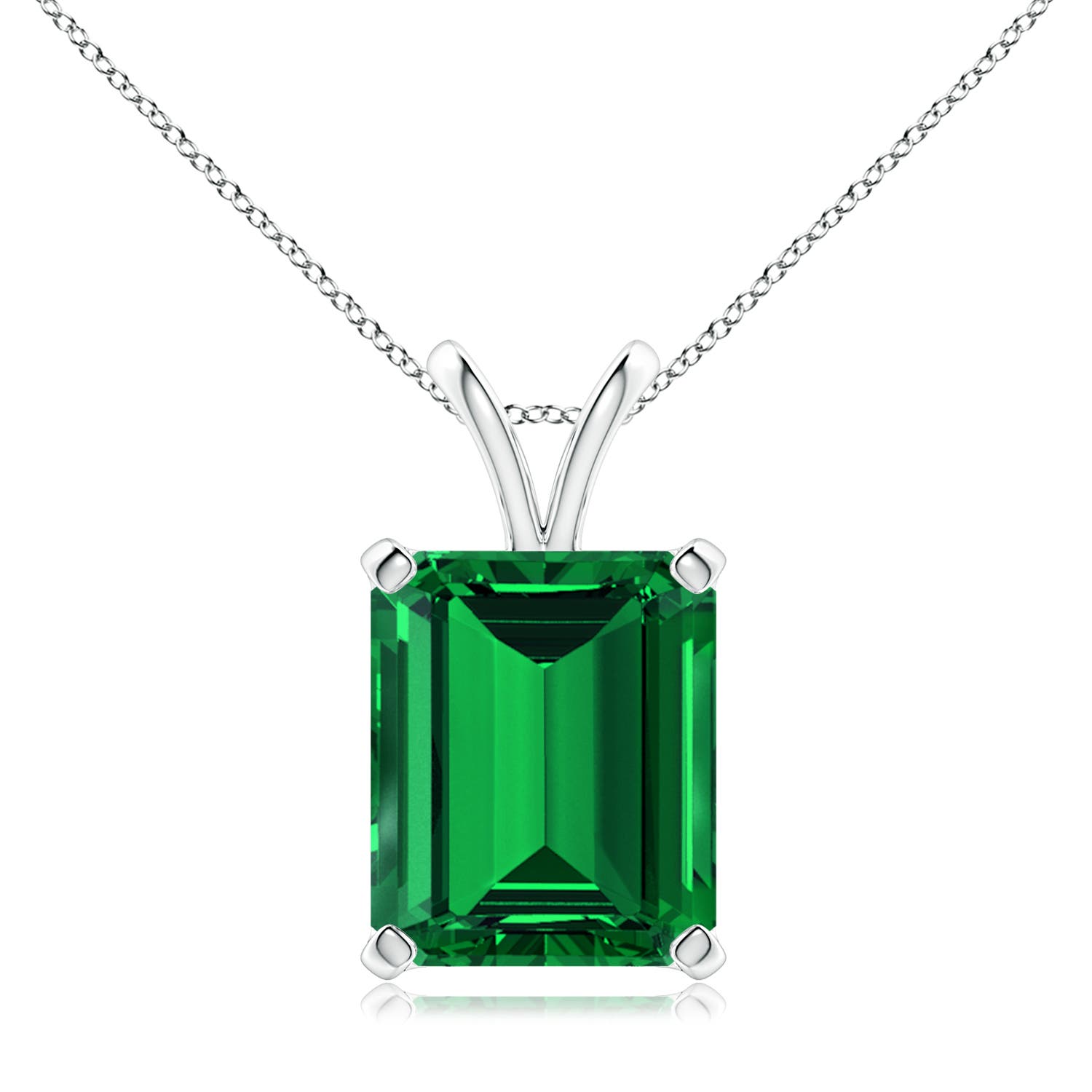 12x10mm Labgrown Lab-Grown Emerald-Cut Emerald Solitaire V-Bale Pendant in 18K White Gold