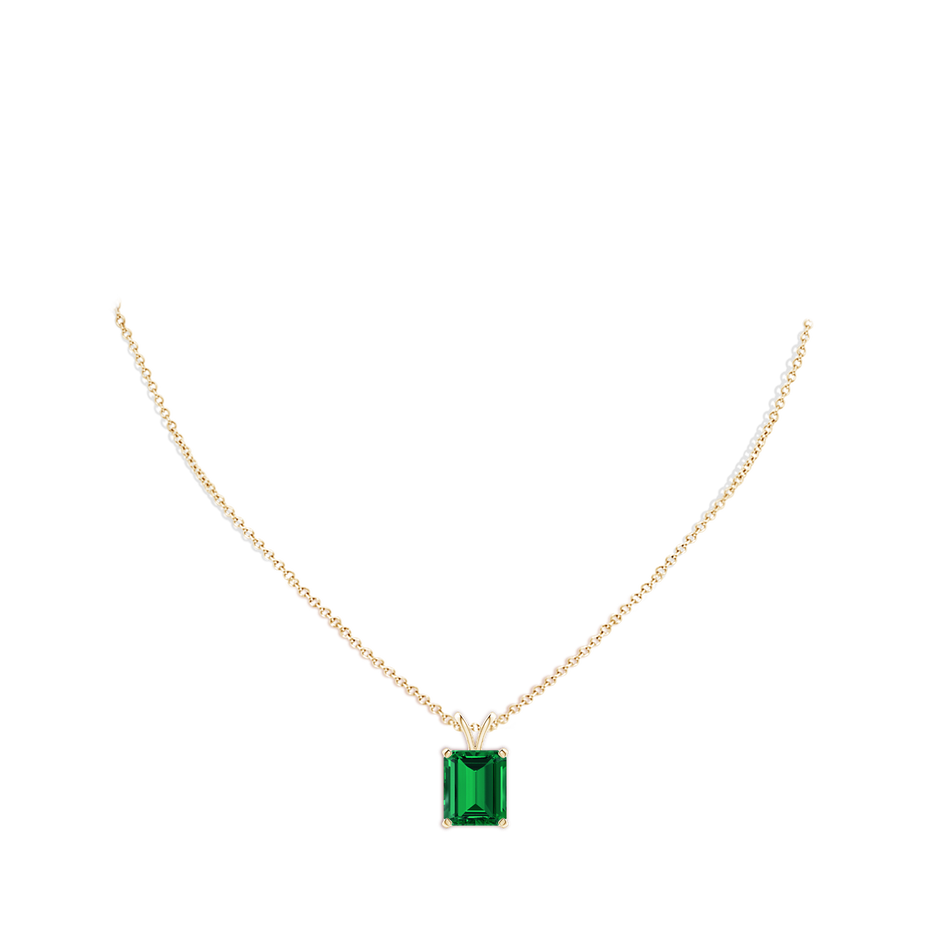 12x10mm Labgrown Lab-Grown Emerald-Cut Emerald Solitaire V-Bale Pendant in 18K Yellow Gold pen