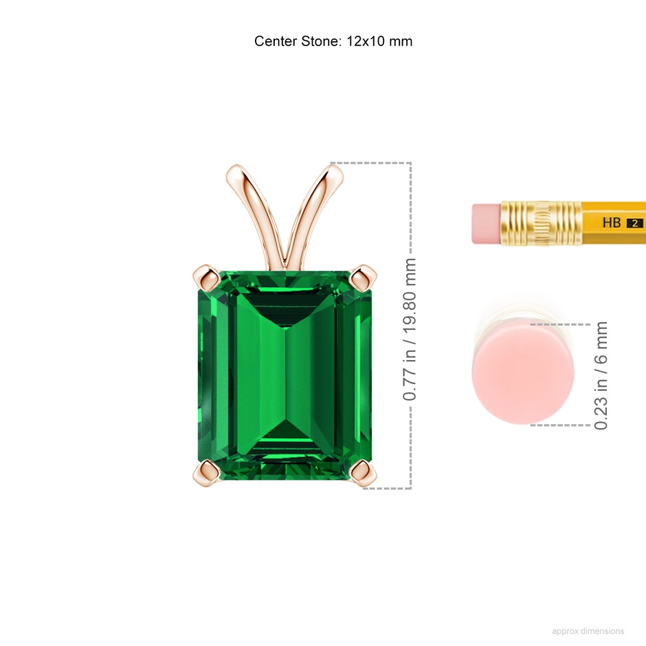 12x10mm Labgrown Lab-Grown Emerald-Cut Emerald Solitaire V-Bale Pendant in Rose Gold ruler