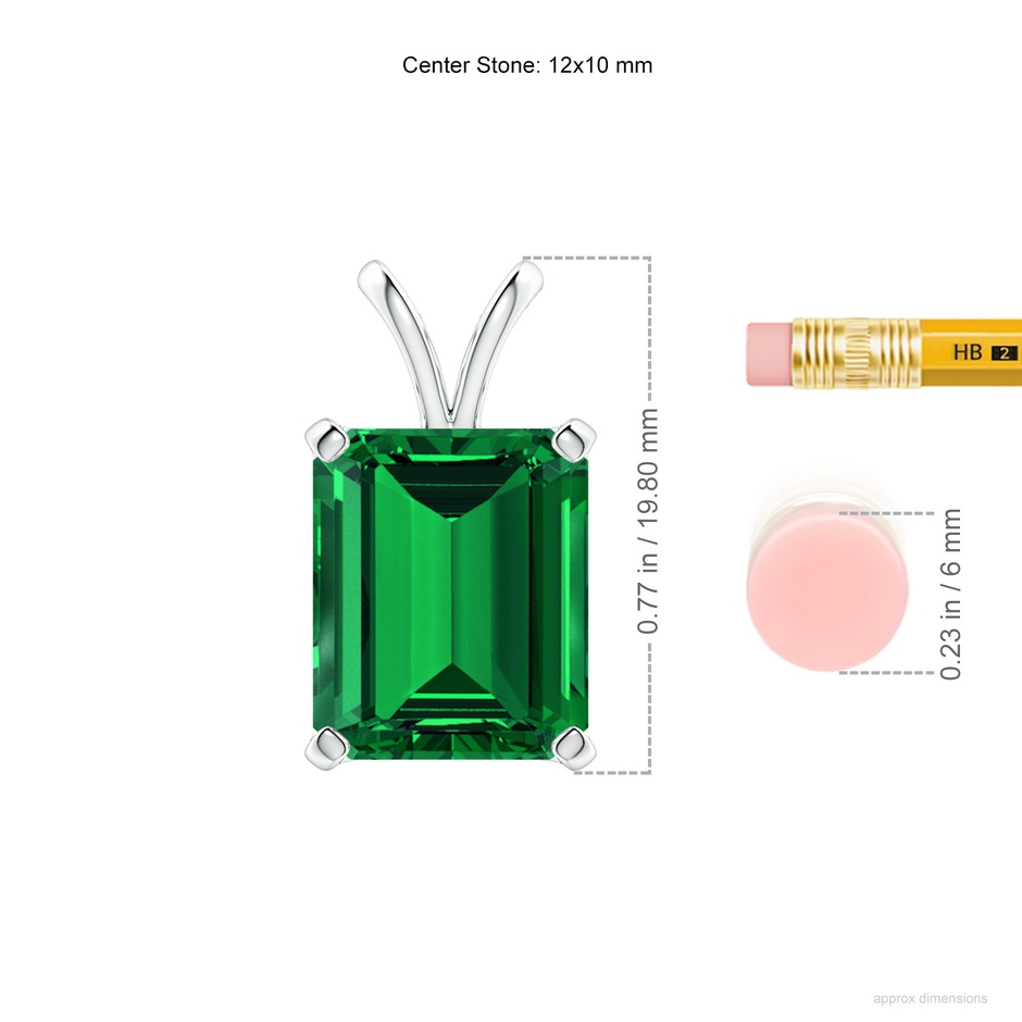 12x10mm Labgrown Lab-Grown Emerald-Cut Emerald Solitaire V-Bale Pendant in White Gold ruler