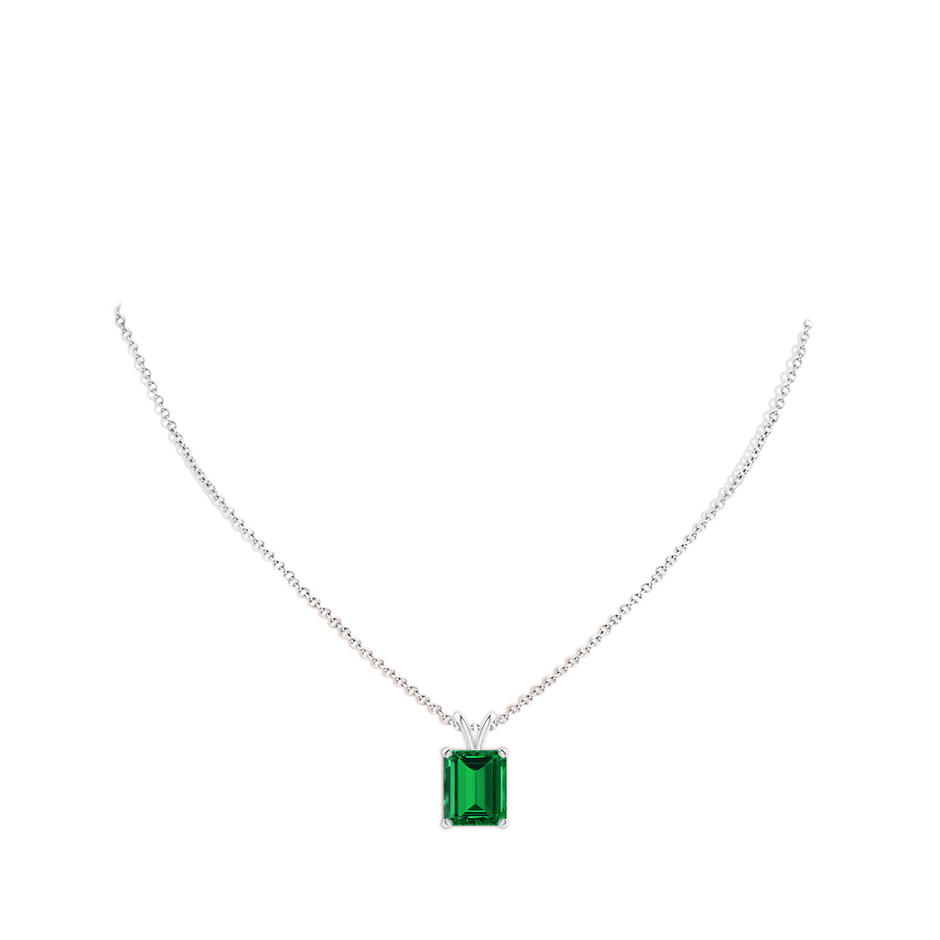 12x10mm Labgrown Lab-Grown Emerald-Cut Emerald Solitaire V-Bale Pendant in White Gold pen
