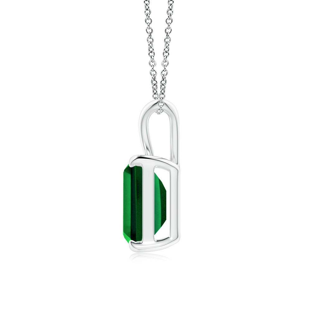 9x7mm Labgrown Lab-Grown Emerald-Cut Emerald Solitaire V-Bale Pendant in White Gold - side 199