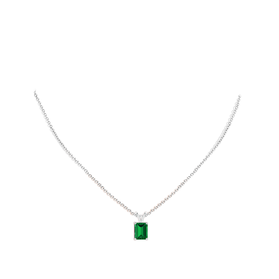 9x7mm Labgrown Lab-Grown Emerald-Cut Emerald Solitaire V-Bale Pendant in White Gold pen