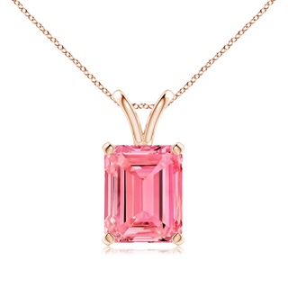 10x7mm Labgrown Emerald-Cut Lab-Grown Fancy Intense Pink Diamond Solitaire V-Bale Pendant in 18K Rose Gold