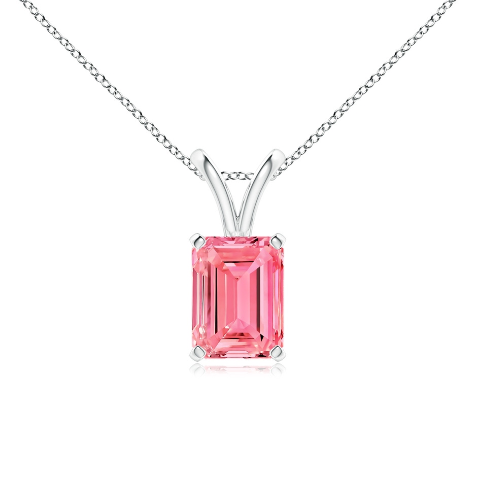 7.5x5.5mm Labgrown Emerald-Cut Lab-Grown Fancy Intense Pink Diamond Solitaire V-Bale Pendant in 18K White Gold 