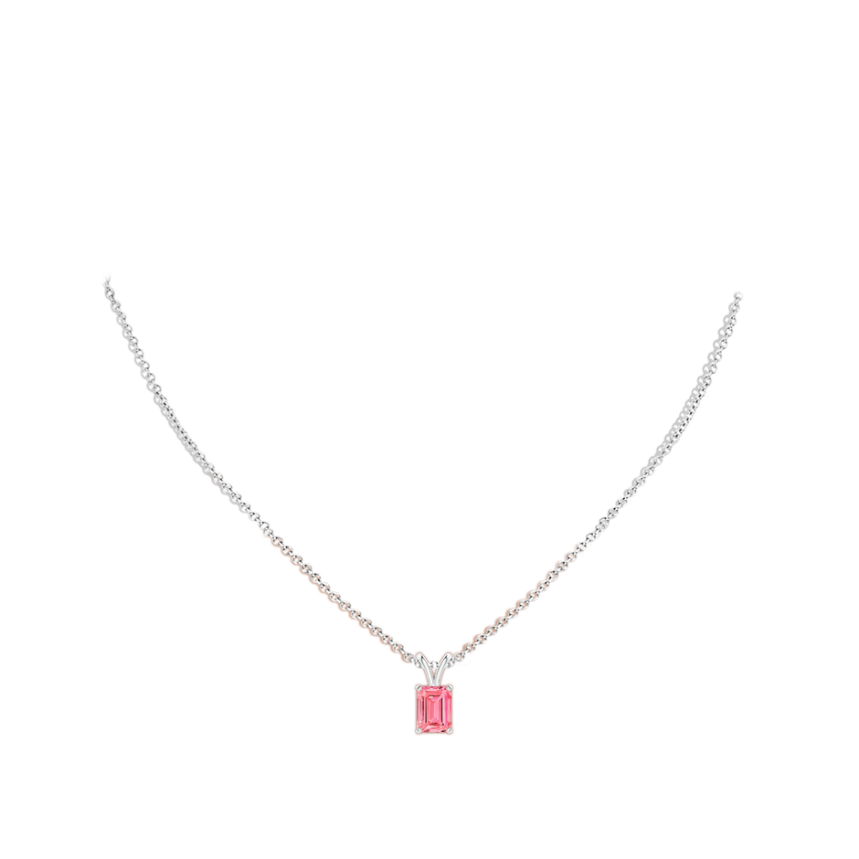 7.5x5.5mm Labgrown Emerald-Cut Lab-Grown Fancy Intense Pink Diamond Solitaire V-Bale Pendant in 18K White Gold pen