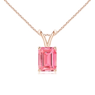 7.5x5.5mm Labgrown Emerald-Cut Lab-Grown Fancy Intense Pink Diamond Solitaire V-Bale Pendant in 9K Rose Gold