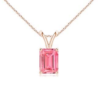 7.5x5.5mm Labgrown Emerald-Cut Lab-Grown Fancy Intense Pink Diamond Solitaire V-Bale Pendant in Rose Gold