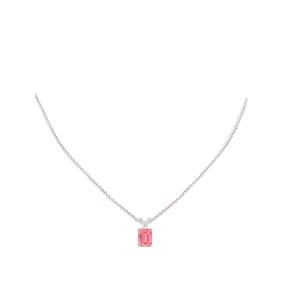 8.5x6.5mm Labgrown Emerald-Cut Lab-Grown Fancy Intense Pink Diamond Solitaire V-Bale Pendant in White Gold pen