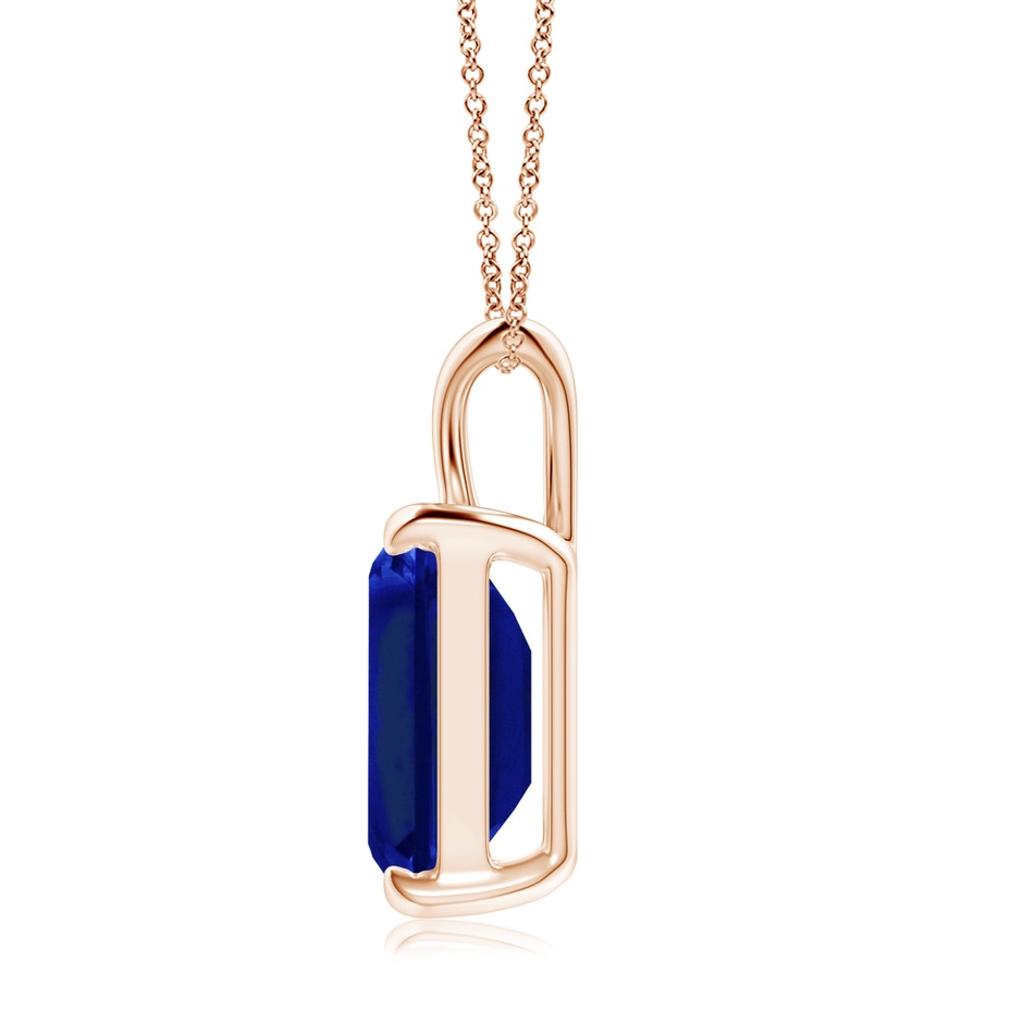 12x10mm Labgrown Lab-Grown Emerald-Cut Blue Sapphire Solitaire V-Bale Pendant in 18K Rose Gold side 199