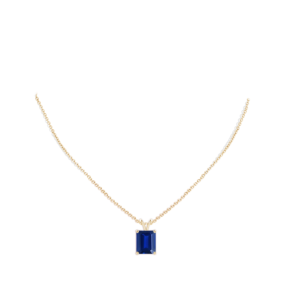 12x10mm Labgrown Lab-Grown Emerald-Cut Blue Sapphire Solitaire V-Bale Pendant in 18K Yellow Gold pen