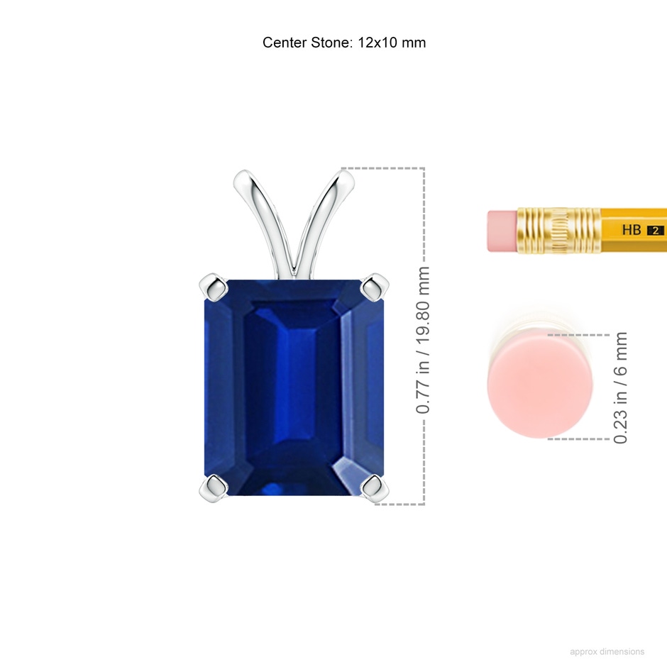 12x10mm Labgrown Lab-Grown Emerald-Cut Blue Sapphire Solitaire V-Bale Pendant in P950 Platinum ruler