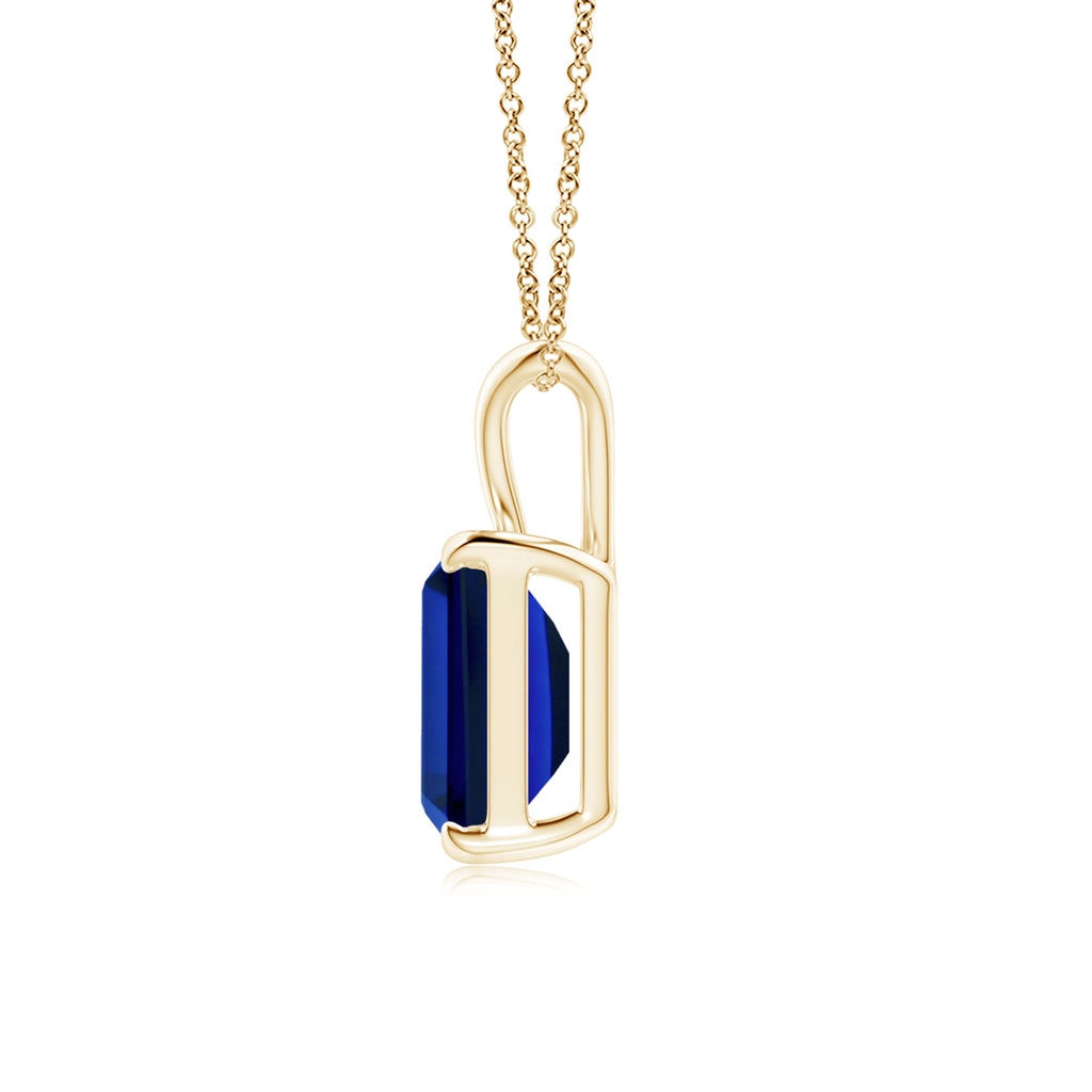 9x7mm Labgrown Lab-Grown Emerald-Cut Blue Sapphire Solitaire V-Bale Pendant in Yellow Gold Side 199