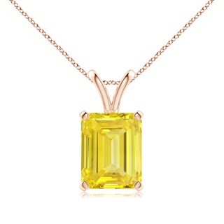 10x7mm Labgrown Emerald-Cut Lab-Grown Fancy Intense Yellow Diamond Solitaire V-Bale Pendant in 18K Rose Gold