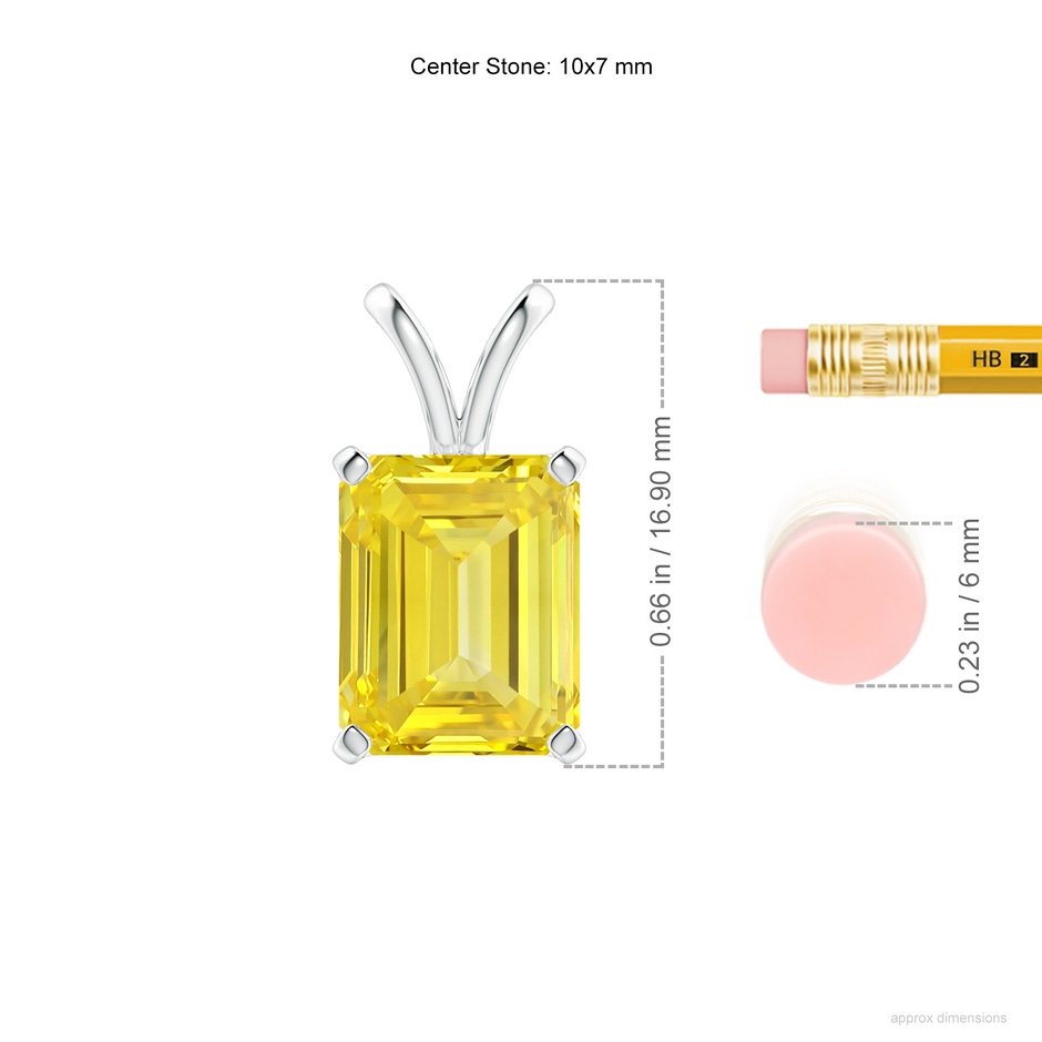 10x7mm Labgrown Emerald-Cut Lab-Grown Fancy Intense Yellow Diamond Solitaire V-Bale Pendant in P950 Platinum ruler