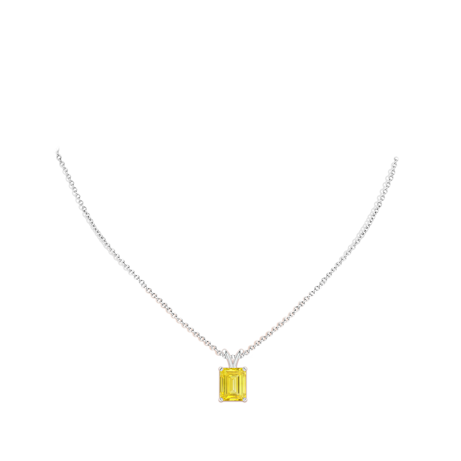 10x7mm Labgrown Emerald-Cut Lab-Grown Fancy Intense Yellow Diamond Solitaire V-Bale Pendant in P950 Platinum pen