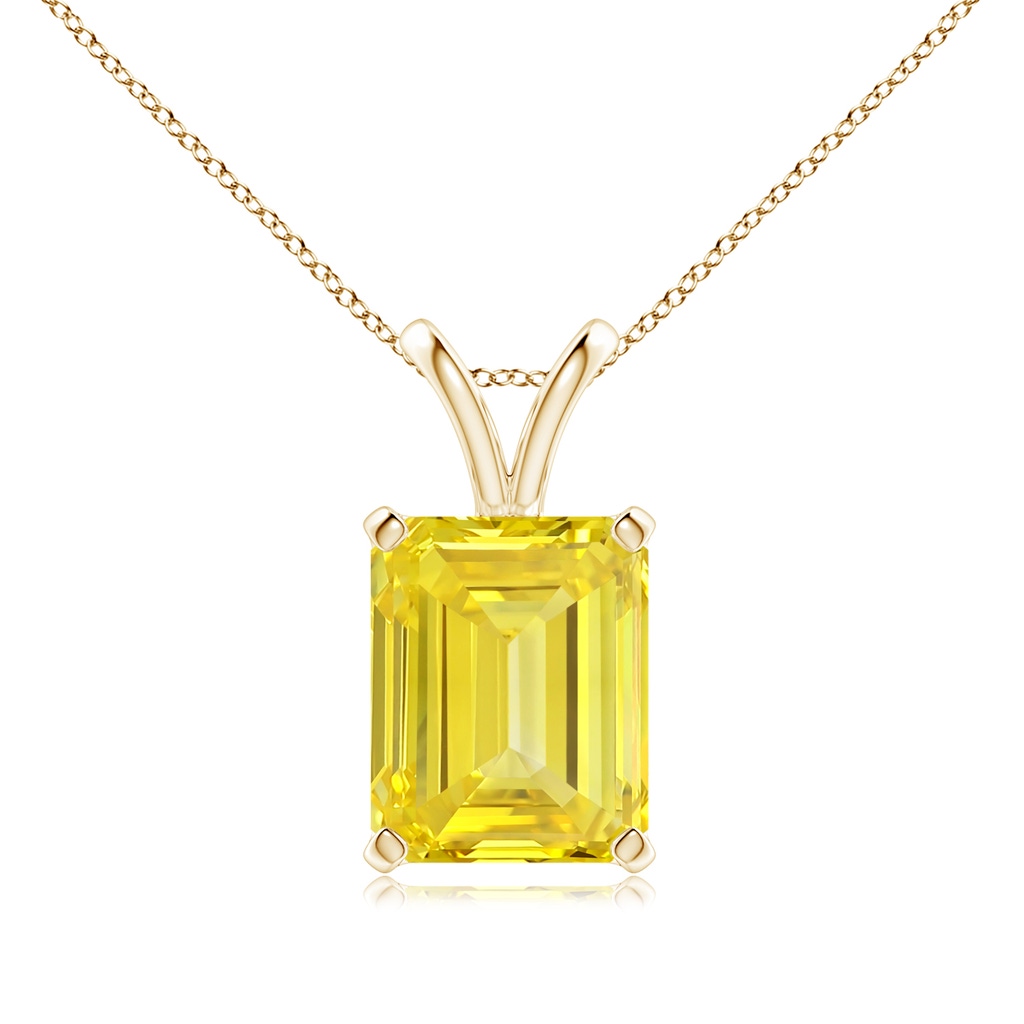 10x7mm Labgrown Emerald-Cut Lab-Grown Fancy Intense Yellow Diamond Solitaire V-Bale Pendant in Yellow Gold