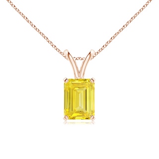 7.5x5.5mm Labgrown Emerald-Cut Lab-Grown Fancy Intense Yellow Diamond Solitaire V-Bale Pendant in Rose Gold