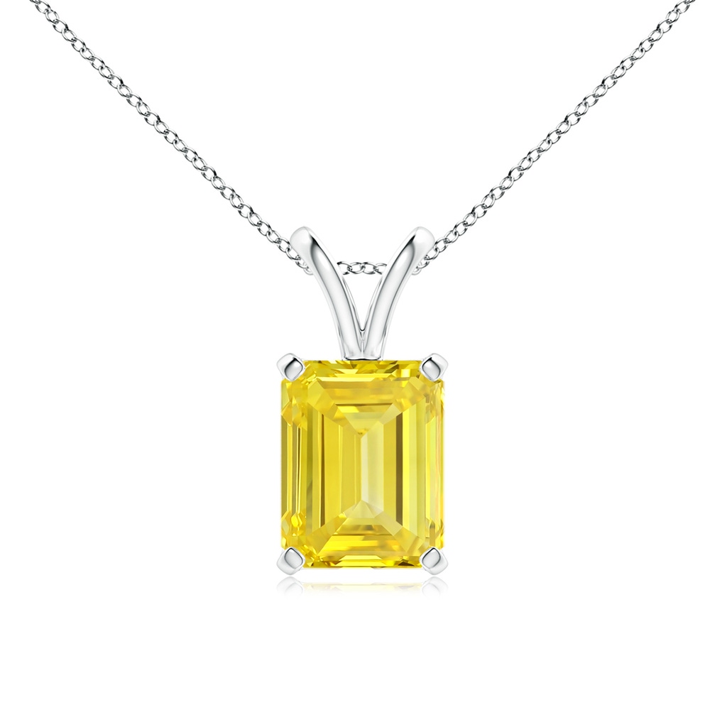 8.5x6.5mm Labgrown Emerald-Cut Lab-Grown Fancy Intense Yellow Diamond Solitaire V-Bale Pendant in White Gold