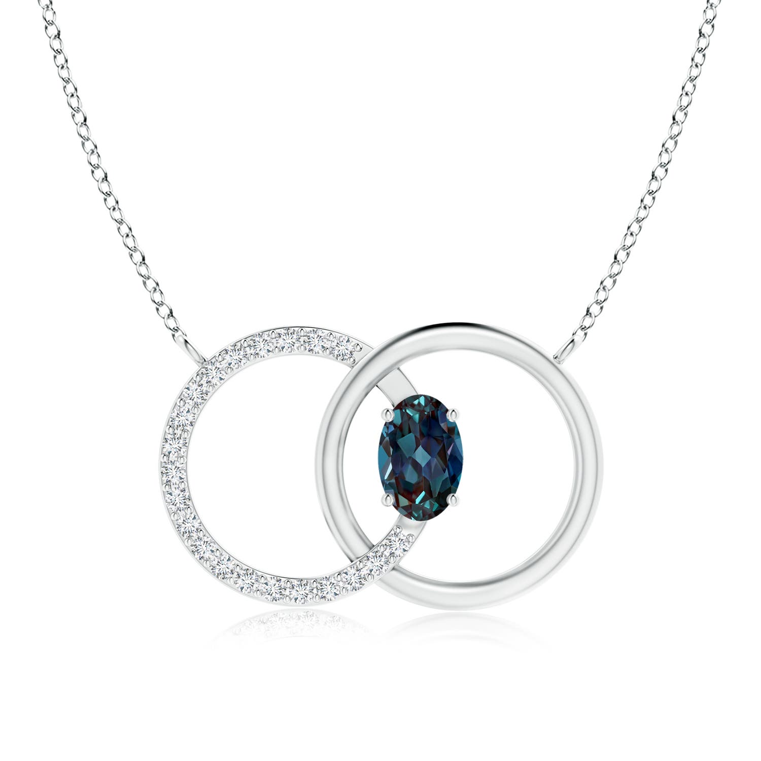 6x4mm Labgrown Lab-Grown Alexandrite Interlocking Circle Necklace with Diamonds in 18K White Gold