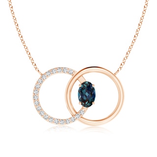 6x4mm Labgrown Lab-Grown Alexandrite Interlocking Circle Necklace with Diamonds in 9K Rose Gold