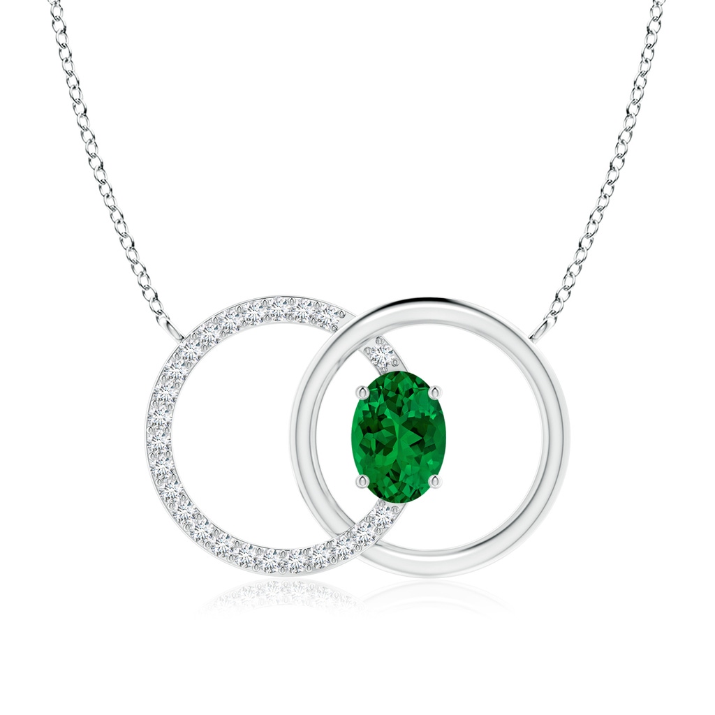 7x5mm Labgrown Lab-Grown Emerald Interlocking Circle Necklace with Lab Diamond Accents in White Gold