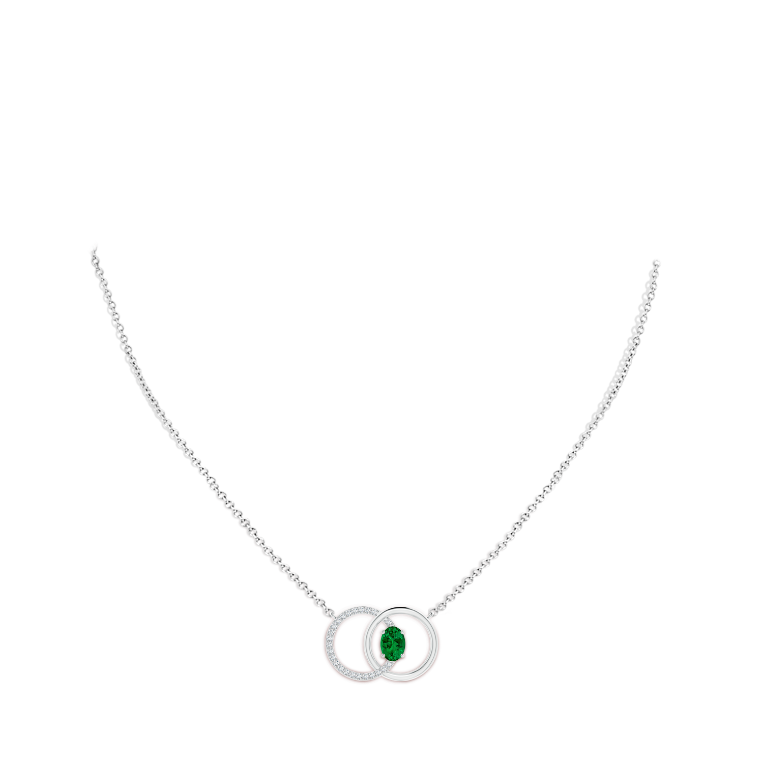 7x5mm Labgrown Lab-Grown Emerald Interlocking Circle Necklace with Lab Diamond Accents in White Gold - body_neck