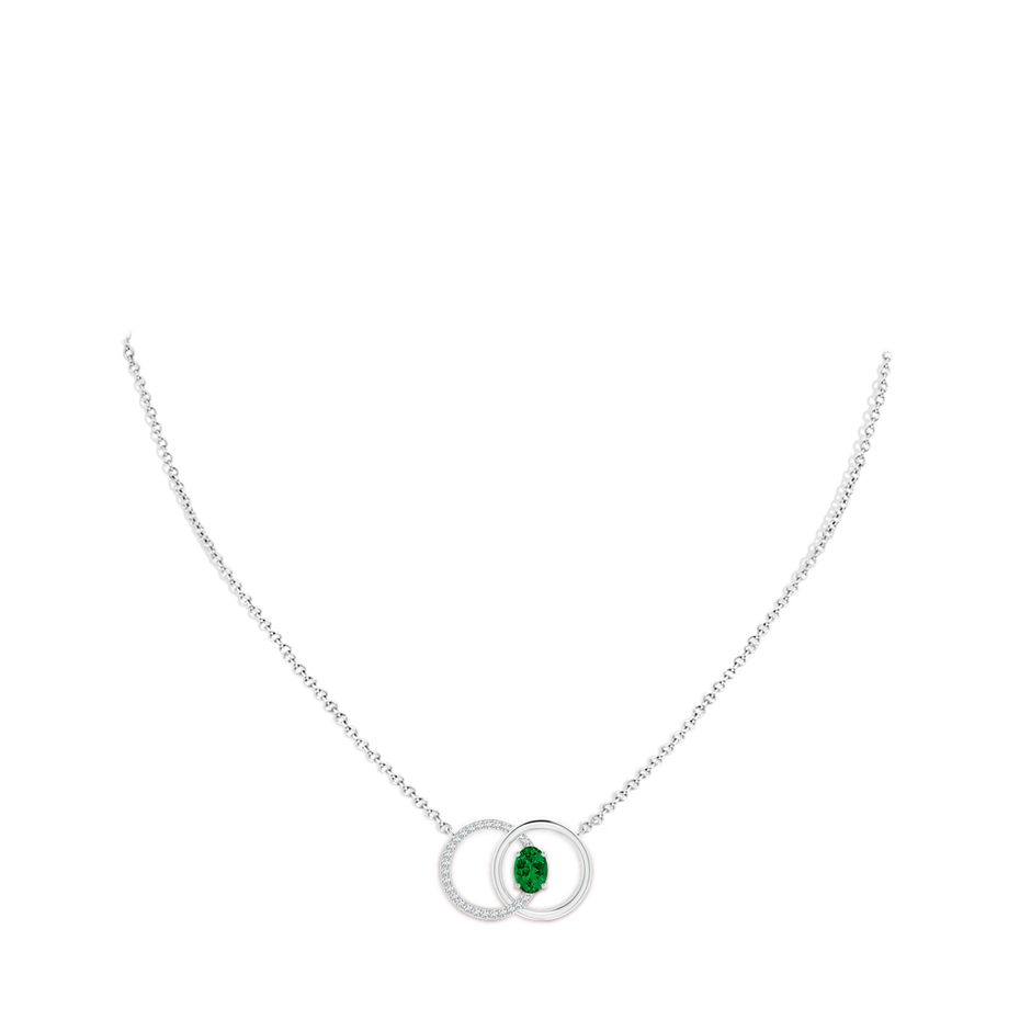 7x5mm Labgrown Lab-Grown Emerald Interlocking Circle Necklace with Lab Diamond Accents in White Gold pen