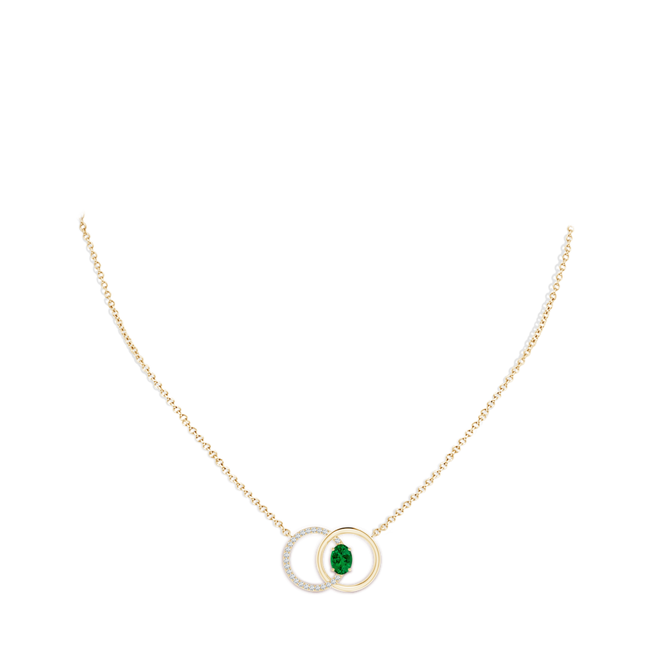 7x5mm Labgrown Lab-Grown Emerald Interlocking Circle Necklace with Lab Diamond Accents in Yellow Gold pen