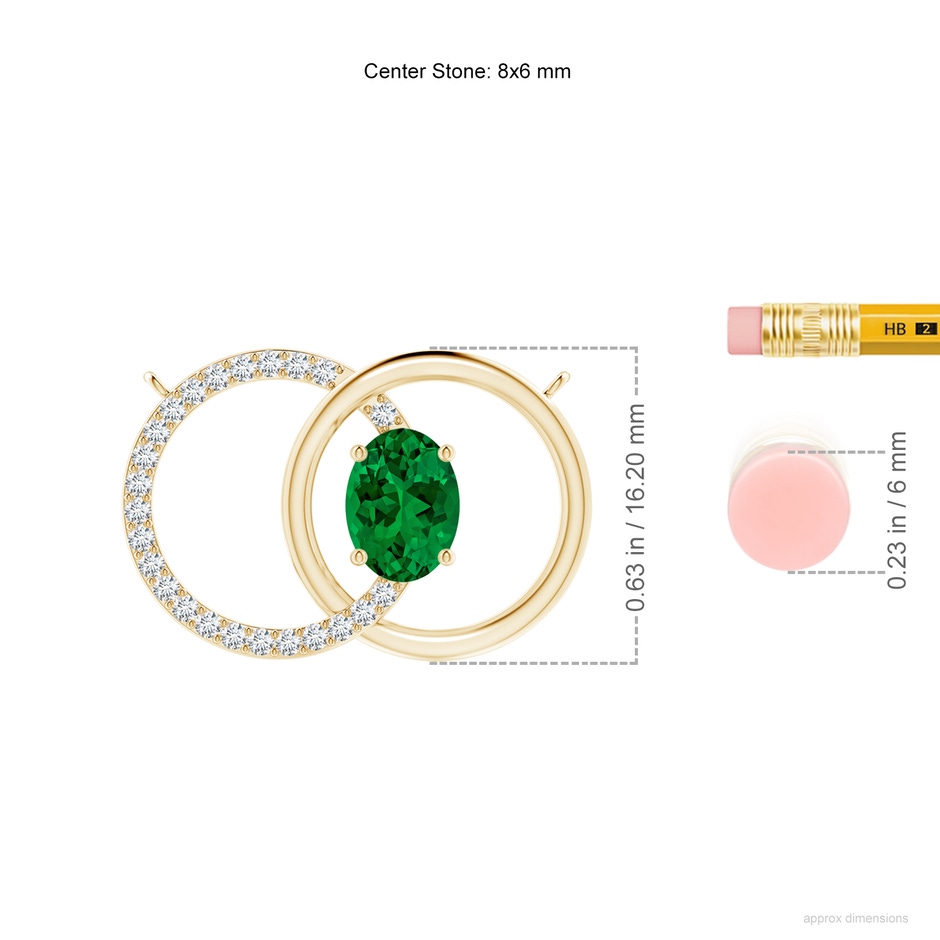 8x6mm Labgrown Lab-Grown Emerald Interlocking Circle Necklace with Lab Diamond Accents in Yellow Gold ruler